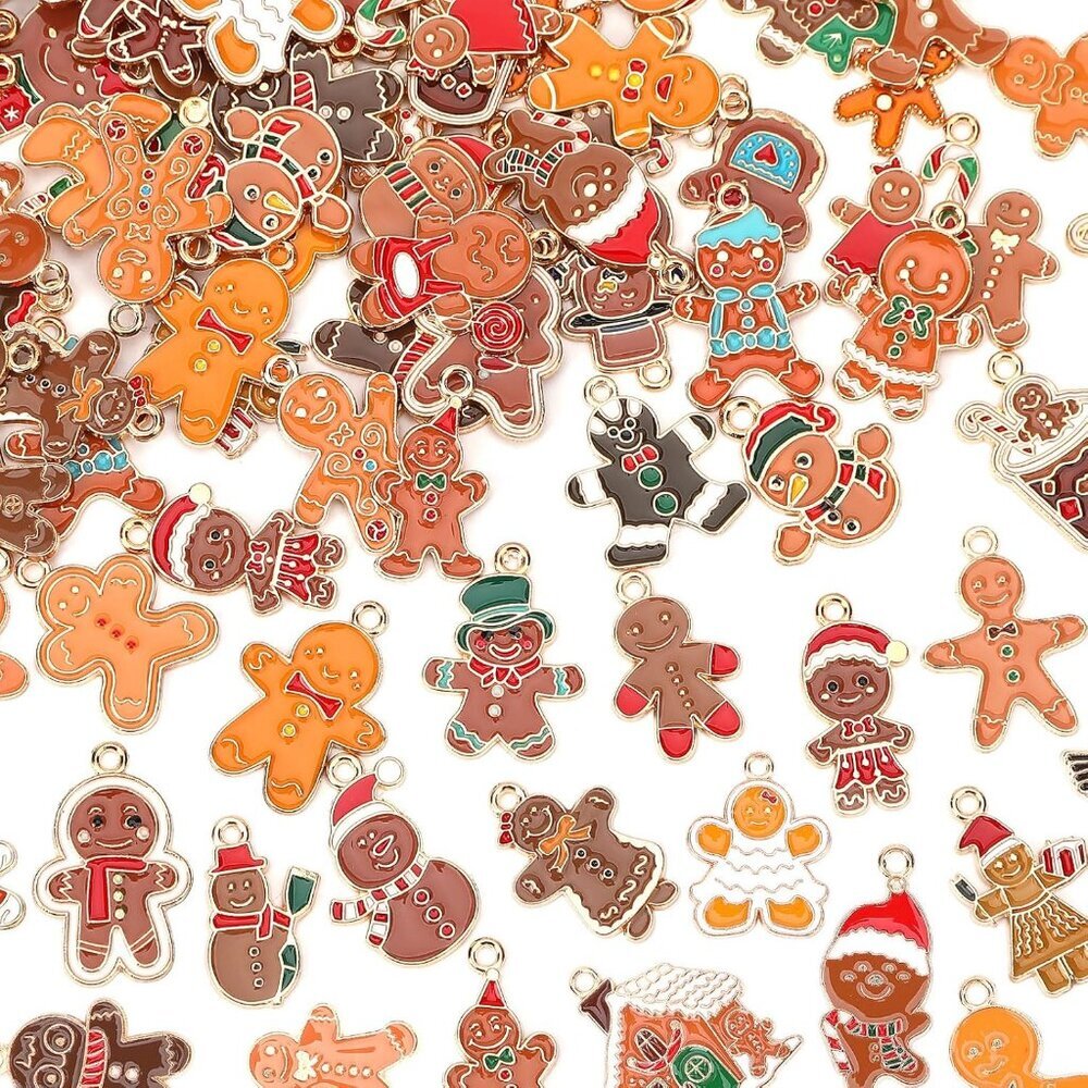 Gingerbread Man Snowman Charms, 120 PCS Christmas Charms for Jewelry Making, Ass